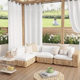 PONY DANCE Outdoor Curtain Set, Waterproof, H 13 x W 137 cm, Outdoor Curtains White Transparent, Gazebo Curtains with Removable Loops, Outdoor Curtain Terrace (H243 x W132 cm (2-Pack), White | Privacy Screen, 2)