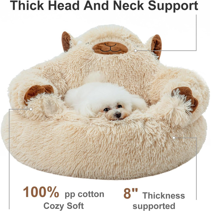 Fluffy Camel-Shaped Dog Bed, Donut Dog Bed for Small Dogs, Orthopedic Dog Bed Size L (69 x 69 x 36 cm), Washable Dog Bed, Indoor Dog House, Camel