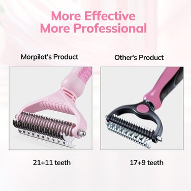 Щітка для собак та котів, гребінець для тварин з нержавіючої сталі 12+23 зубці, двостороння для видалення шерсті та розплутування, для дому (L, вишня, рожевий)
