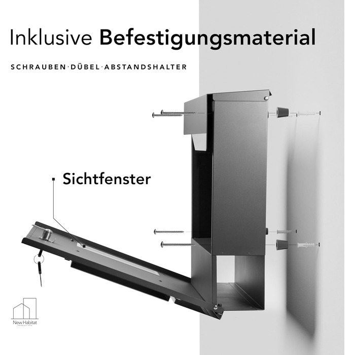 Поштовий ящик Oslo Anthrazit RAL7016 з газетницею та гравіюванням (без гравіювання) - вуличний, з нержавіючої сталі, стійкий до корозії та УФ-випромінювання