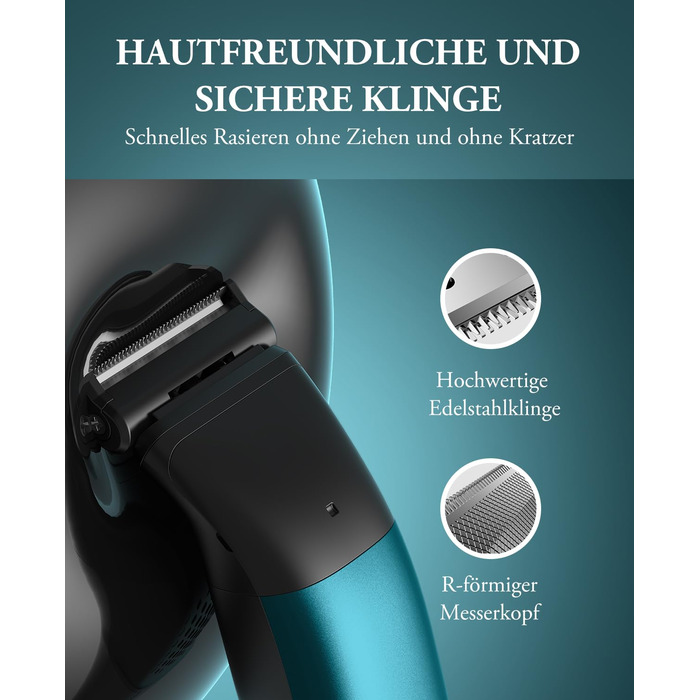 Триммер для тіла Kensen 2-в-1 для чоловіків: для особистої гігієни, тіла, обличчя. З насадкою, для сухого та вологого гоління, USB-C, зелений