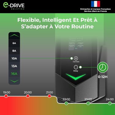 Зарядний пристрій для електромобілів 16A (3.7кВт) E-Drive Solution, 6м, Type 2, LCD, з тримачем, сумісний з Green Up/Skudo