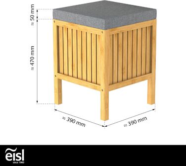 Бамбуковий стілець для ванної EISL BMBA02-BH2, з сидінням, 35x45x35 см, кошик для білизни