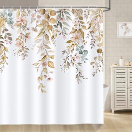 Штора для душу Bonhause Braun Eukalyptus осінній акварельний малюнок, 180x180 см, поліестер, водонепроникна, з 12 гачками