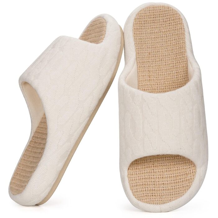 Тапочки жіночі Eagsouni з льону, зручні, антиковзні, з піною пам'яті, для дому, теплі, 37/38 EU, бежеві