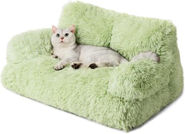 MEWOOFUN Stylish Cat Bed Cat Sofa Fluffy - 76x45cm Cat Bed Large Plush Cat Couch for Small Dogs and Cats Removable and Washable (green)