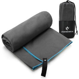 Рушник мікрофібри Legendwerk® 160x80 см – швидковисихаючий, компактний – для подорожей, фітнесу, міста та відпочинку на природі – легкий, стильний, з сумкою та петлею для підвішування, сірий, 1 шт.