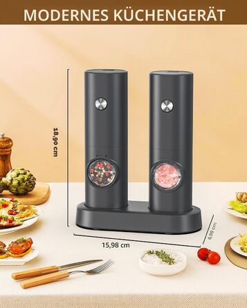 Електричні млинці для солі та перцю CIRCLE JOY, набір 2 шт., з підсвіткою LED, регульованим помелом, чорний