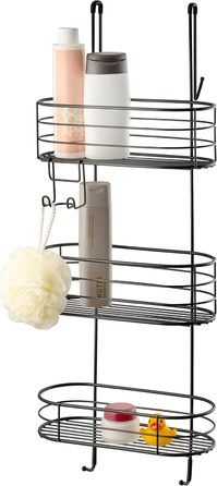 Bremermann Shower Shelf, 3 Tiers, for Hanging, with Removable Hook and Four Fixed Hooks, Black