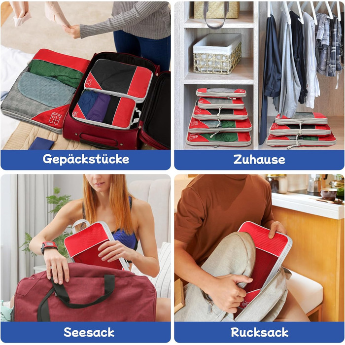 Набір компресійних органайзерів для валізи та рюкзака 5 шт. червоного кольору - ідеальний органайзер для подорожей