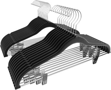 Плечики для одягу VECELO Premium з металевими кліпсами, антиковзаючі, економні, набір 20 шт. (для жінок та чоловіків)