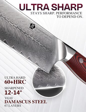 Японський ніж Santoku WILDMOK з дамаської сталі, 17.8 см, професійний для м'яса та овочів, VG10 сталь, Full Tang, G10 рукоятка, серія Song