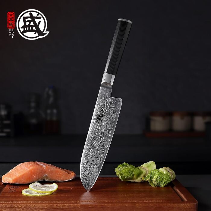 Японський кухонний ніж Santoku MITSUMOTO SAKARI, порошкова сталь VG-Pro, чорна ручка, 17 см