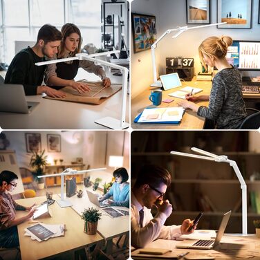 LED настільна лампа KableRika з двома головками: 24W, регулювання яскравості, захист очей, для офісу та дому, сучасне освітлення монітора, білий колір