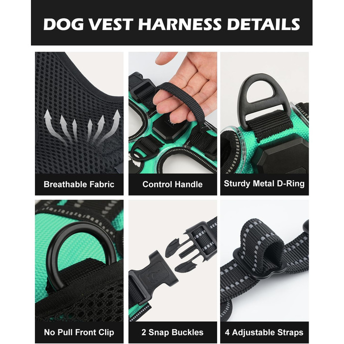 Світловідбиваючий нашийник для собак Joytale, зарядний, середнього розміру, без перетягування, з ручкою, світловідбиваючий, з м'якою підкладкою, регульований, для нічних прогулянок, чорно-синій, M (1 шт.)