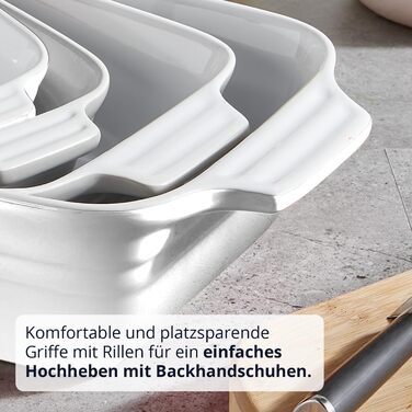 Форма для запікання KHG велика 40 см, 3 л, для 4-6 осіб, кераміка, прямокутна, стійка до подряпин, для лазаньї, тірамісу та іншого (1 шт, біла)