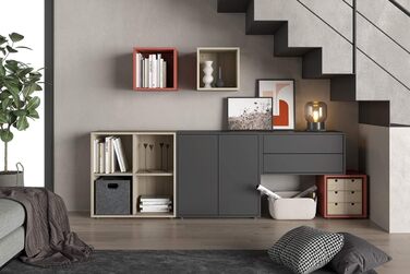 Настінна полиця Iconico Home QBE з 4 відсіками, 75x35x75 см, біла, одне відділення 37,5x35x37,5 см, корол червоний, для передпокою, вітальні, спальні, дитячої та робочої кімнати