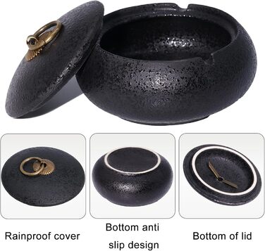 Керамічна попільничка для сигарет та цигарок з кришкою, ретро стиль, чорний колір, 10.8x6.5 см. Підходить для дому, офісу та вулиці