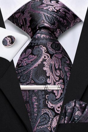 Набір крават-метелика для чоловіків Hi-Tie: краватка-метелик, нагрудна хустинка, затискач для краватки, запонки (Чорний, Рожевий)