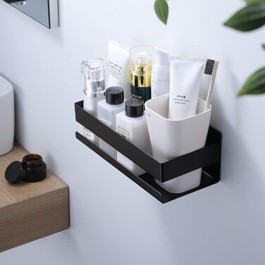 Регульована поличка для душу YIGII з нержавіючої сталі, чорна, 4 яруси, без свердління, з тримачем для зубних щіток, 63.5–290 см