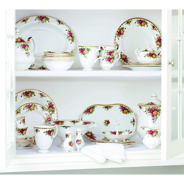 Сервіз Royal Albert Old Country Roses на 4 персони, вінтажний, з кістяного фарфору, середній квітковий візерунок, чайник 0,8 л, подарунковий набір