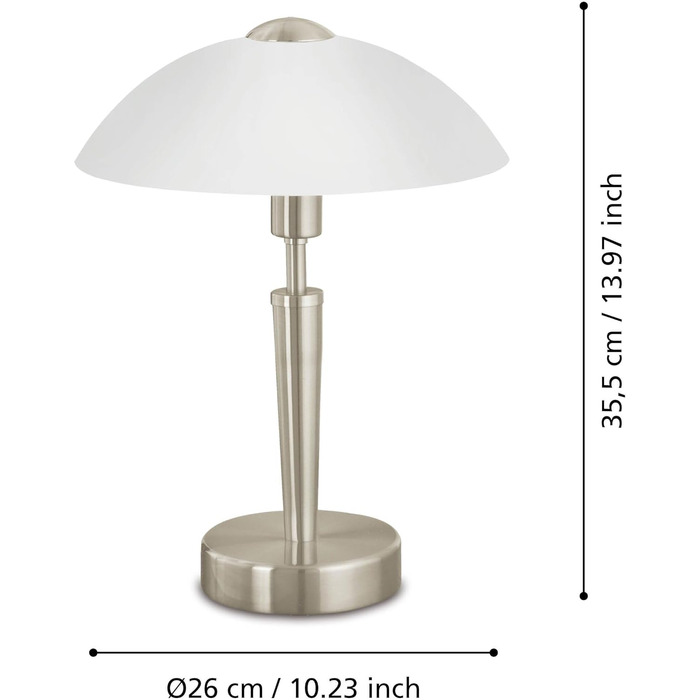 Настільна лампа EGLO Solo 1 з регулюванням яскравості, сталь, скло сатинове біле, патрон E14