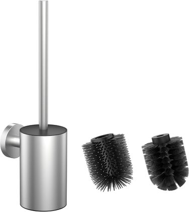 Набір для чищення унітазу WAVEWO з кріпленням на стіну, силіконова щітка та тримач, квадратна щітка з нержавіючої сталі 304, 2 насадки (кругла срібляста)