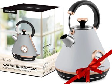 Елегантний електрочайник Berdsen BD-701 з термометром, 1.7L (сірий)