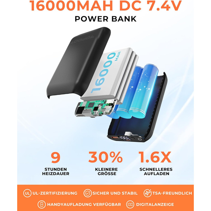 Електрична гріюча жилетка Topdot для жінок з флісу з Powerbank 7.4V 16000mAh, 10 зон нагріву, 3 температурні режими, для велоспорту, кемпінгу та outdoor-робіт, чорна, розмір M