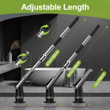 Електрична щітка для прибирання з 7 насадок, IPX7, регульована ручка, для ванної, кухні, підлоги, авто (чорний, сірий)