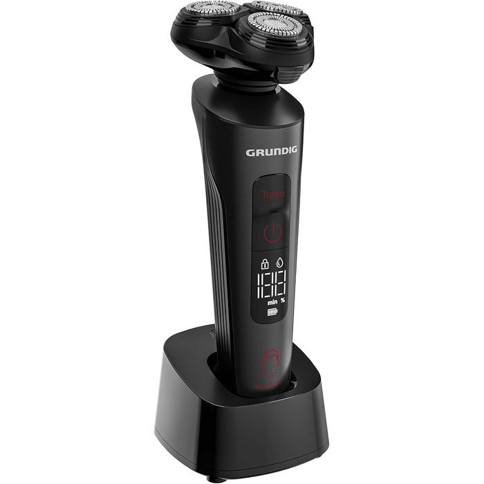 Електричний чоловічий бритва Grundig ProClub MS 9130 з датчиком BeardCare, леза з титану, вологе/сухе гоління, тример для довгої щетини, корпус з 61% переробленого пластику, матовий чорний/червоний