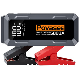 Портативний пусковий пристрій Povasee Starthilfe Powerbank для автомобілів 12V (до 10л бензину/8л дизеля) з LED, USB, 5000A, LCD дисплеєм
