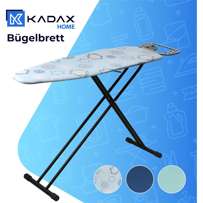 KADAX Ironing Board, 120x38 cm Folding Ironing Table, Height-Adjustable Steaming Ironing Table, Ironing Board with Non-Slip Feet, Table with 8mm Foam Padding (Dark Blue)