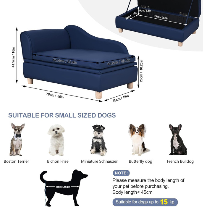 Софа для собак та котів Yoonnie room з PU-шкіри з місцем для зберігання, з дерев'яним каркасом, з подушками, для цуценят та котів (Перловий білий)