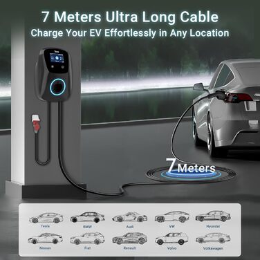Володіння Tera EV: Смарт-зарядний пристрій 22kW/11kW з App, Typ 2, 400V, Wallbox, 7м кабель, CEE 3-фазний, для електромобілів та PHEV