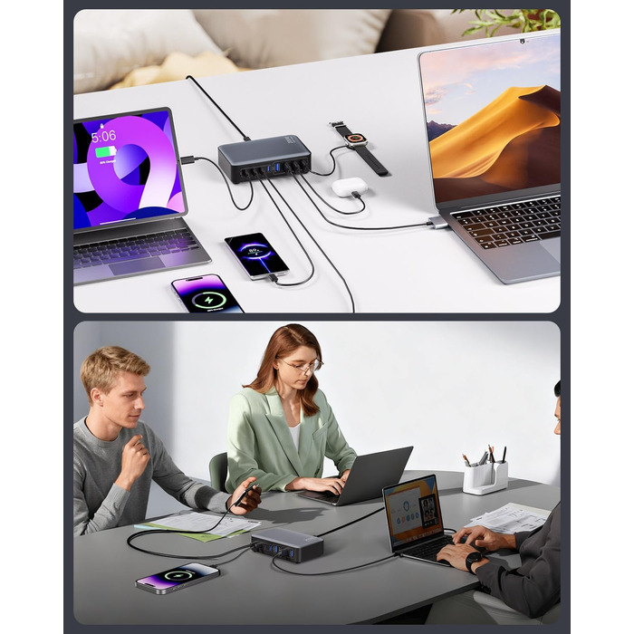 Зарядний пристрій USB-C 200W, 8-в-1, GaN адаптер для MacBook, iPhone, iPad, Samsung, ноутбуків - Швидка зарядка PD