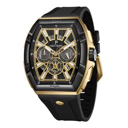 Чоловічий годинник-хронограф на кварцовому механізмі з японським годинниковим механізмом, 5ATM, корпус з нержавіючої сталі, тонка форма корпусу, силіконовий ремінець, золотий колір