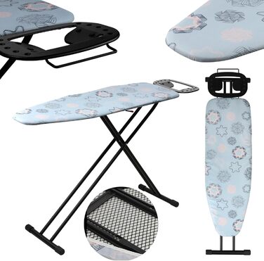 KADAX Ironing Board, 120x38 cm Folding Ironing Table, Height-Adjustable Steaming Ironing Table, Ironing Board with Non-Slip Feet, Table with 8mm Foam Padding (Dark Blue)