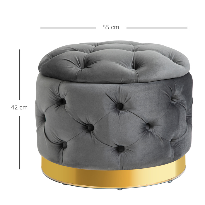 HOMCOM Vintage Ottoman, Storage Chest Bench Footstool Footrest with Storage, Upholstered Footstool, Metal, Foam, Charcoal Grey, 55 x 55 x 42 cm | Aosom