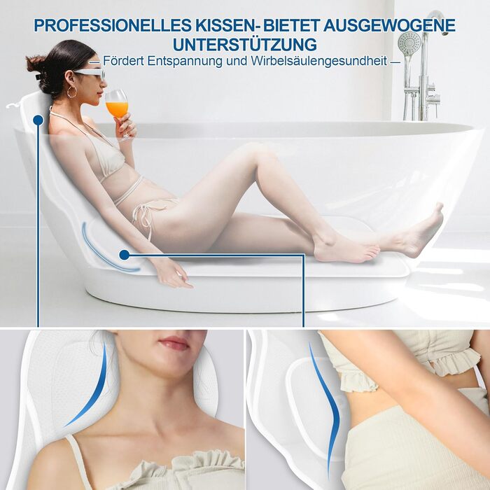 Подушка для ванни Luxus Dicke з м'яким наповнювачем для підтримки голови, шиї та плечей. Біла подушка для комфортного розслаблення у ванні. Аксесуар для спа.