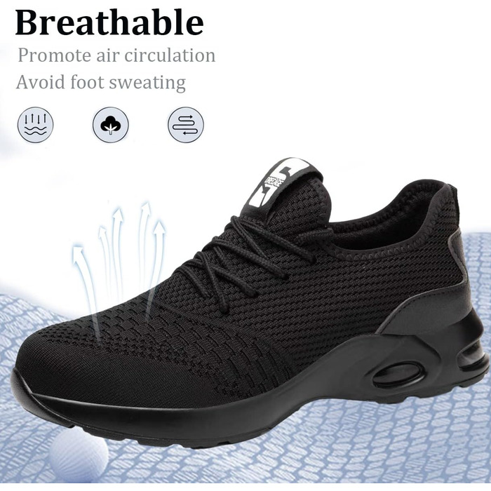 Чоловічі робочі черевики з металевим підноском, спортивні, дихаючі, чорні (44 EU)