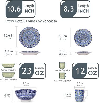 Набір посуду Vancasso MANDALA 16 предметів, кераміка, ручна робота, блакитний, для 4 осіб