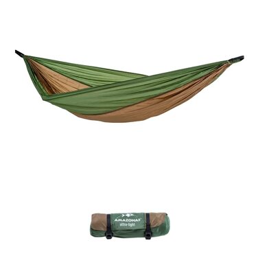 Гамак Amazonas Ultra-Light Adventure Coyote Kingsize 275x140 см, зелений/коричневий - надлегкий (180г), до 150 кг