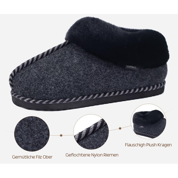 Тапочки домашні жіночі COFACE з Memory Foam, з фетру, чорні, розмір 36-43 (EU 38)