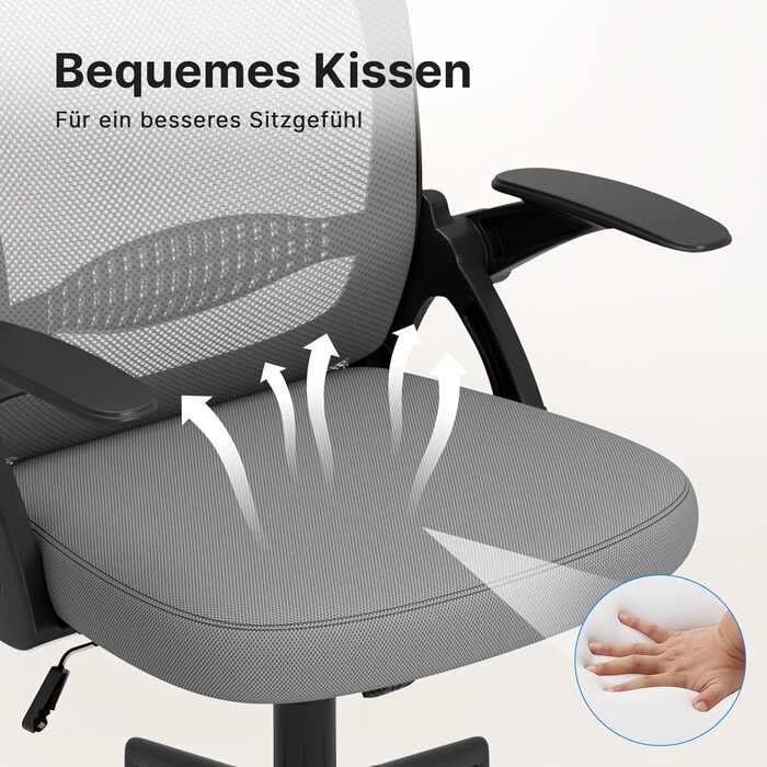 Ергономічне крісло Rattantree для офісу та дому: дихаюча спинка, регульована висота, підлокітники, 360° обертання (темно-сірий)