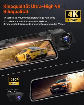 Автомобільний відеореєстратор-дзеркало Jansite 4K з камерою заднього виду та 5.8GHz WiFi