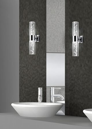 Trio Leuchten LED Bathroom Wall Light Bolsa 282410106, Chrome, Clear Acrylic with Bubbles, 3.2 Watt (2-Light Wall Light)