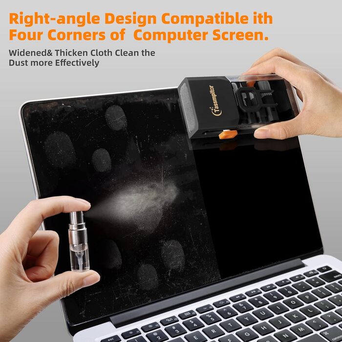 Набір для чищення клавіатури та електроніки, 6-в-1: клавіатура, ноутбук, iPhone, iPad, камера, AirPods. Компактний набір з спреєм та щіткою для екранів. Чорний колір