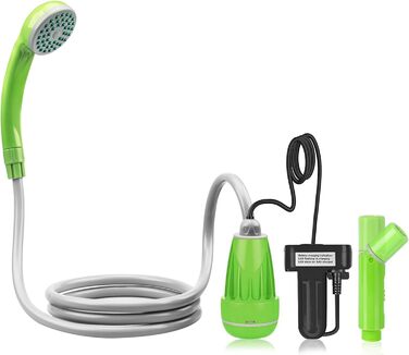 LIBERRWAY Camping Shower with Pump, Camping Shower Set with Rechargeable Battery, 2m Shower Hose Outdoor Shower for Garden Beach Camping Travel Car Washing, Mobile Shower Black (Green with Jet Head)