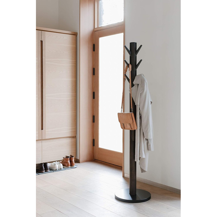 Umbra Flapper Coat Rack – Clothes Rack with 9 Foldable Hooks for Entryway and Office, Wood, White, 57.2 x 57.2 x 165.1 cm, White (Black/Walnut, Single)